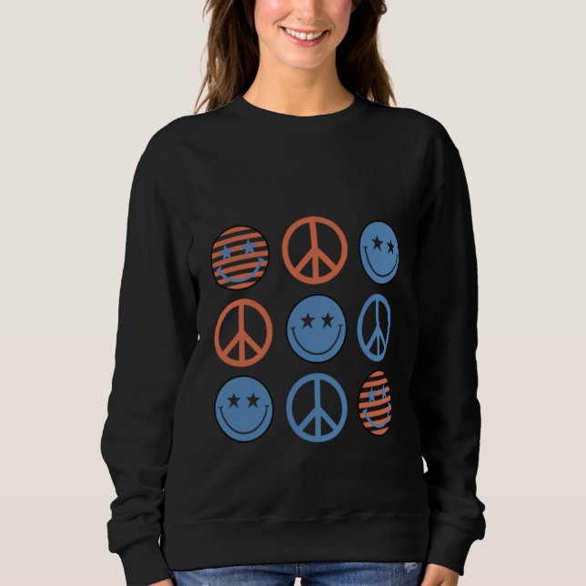 4th Of July Peace Sign Happy Face Patriotic T Shirt (Framsida)