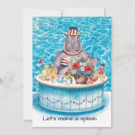 4th of July Pool Party with Hippo  Inbjudningar