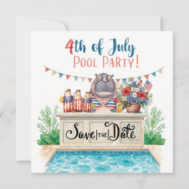 4th of July Pool Party with Hippo  Spara Datumet (Framsida)
