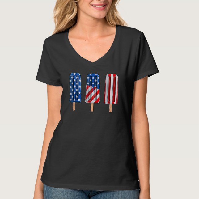 4th Of July Popsicle Red White Blue American Flag  T Shirt (Framsida)