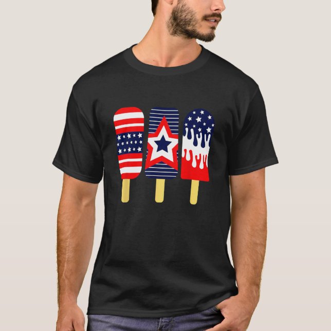 4th of July Popsicle Red White Blue American Flag  T Shirt (Framsida)