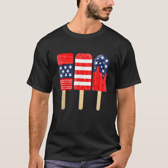 4th of July Popsicle Red White Blue American Flag  T Shirt (Framsida)