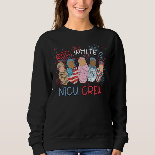 4th of July Red White & Nicu Crew Neonatal ICU Nur T Shirt (Framsida)
