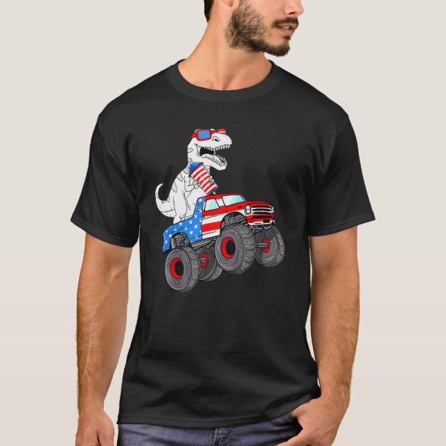 4th Of July Rex Dino Trex Dinosaur Monster Truck F T Shirt (Framsida)