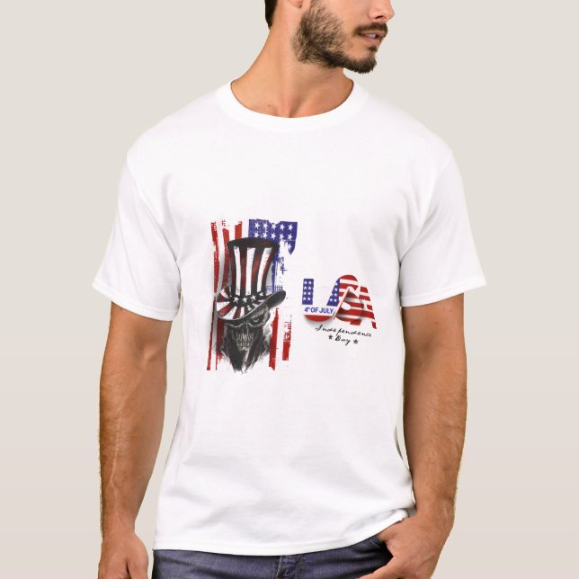 4th of July Skull Uncle Sam Hat T-Shirt – Patrioti (Framsida)