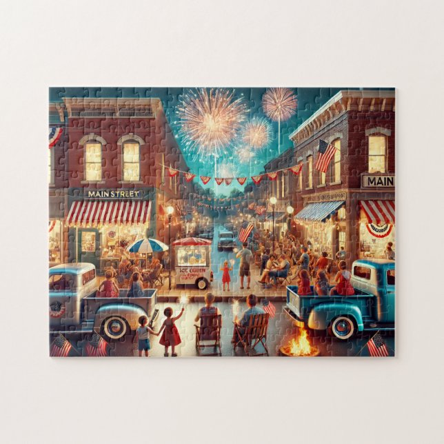 4th of July Small Town Vintage Americana Pussel (Horisontell)