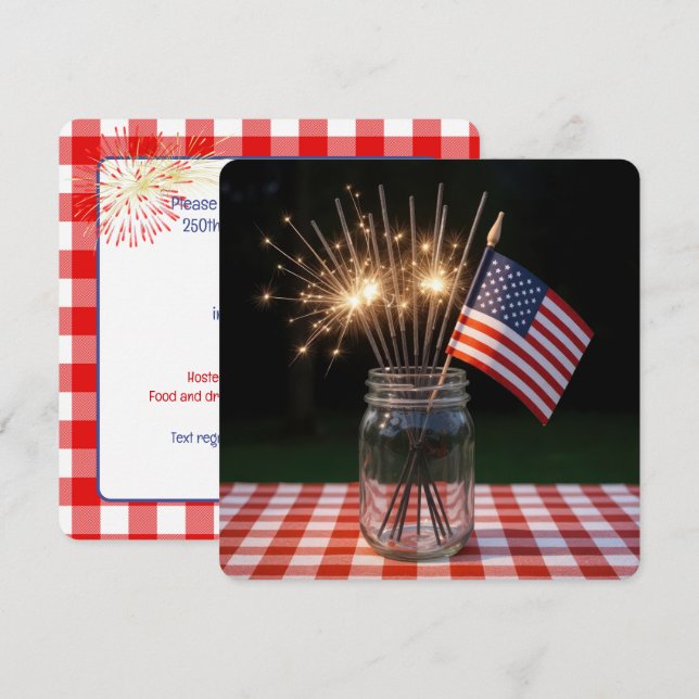 4th of July Sparklers and Flags Inbjudningar (Fram/baksida)