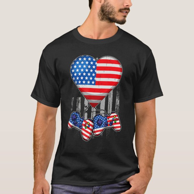 4th Of July T Shirt Video Game Gamer Kids Boys Men (Framsida)