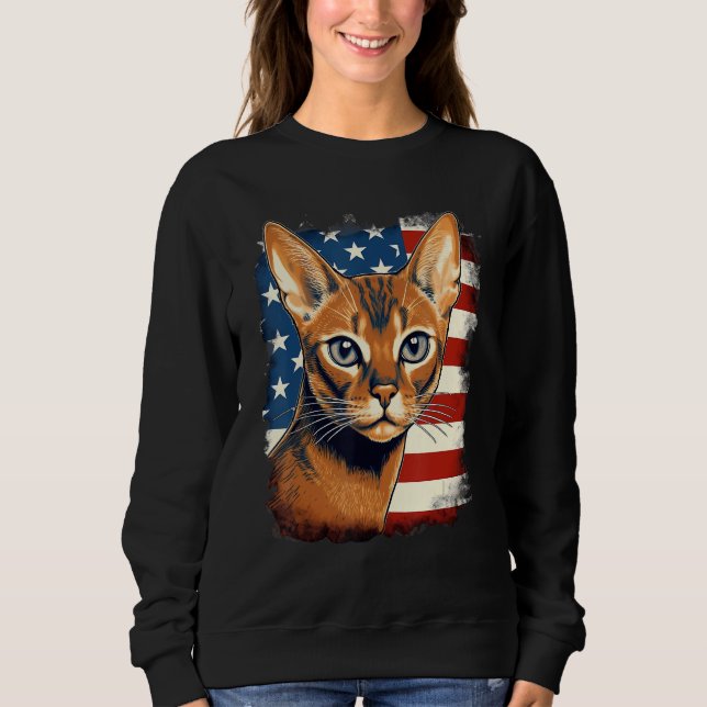 4th Of July US Flag Abyssinian Cat 1 T Shirt (Framsida)
