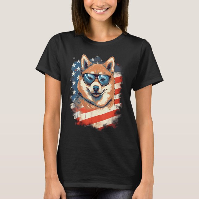 4th Of July US Flag Akita Dog 2 T Shirt (Framsida)
