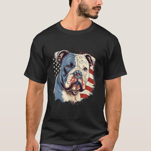 4th Of July US Flag American Bully Dog T Shirt (Framsida)