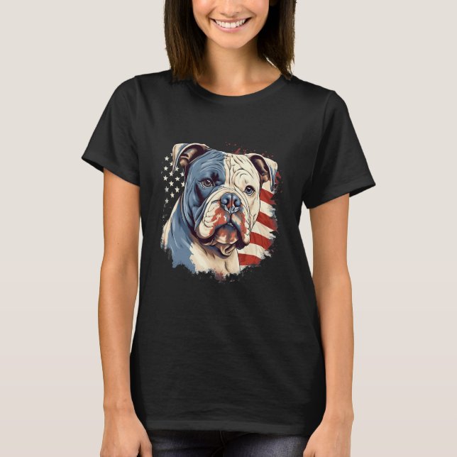 4th Of July US Flag American Bully Dog T Shirt (Framsida)