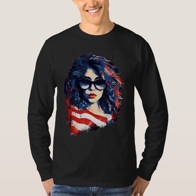4th Of July US Flag American Girl T Shirt (Framsida)