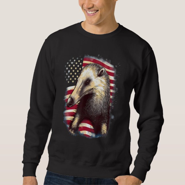 4th Of July US Flag Anteater Lång Ärmad Tröja (Framsida)