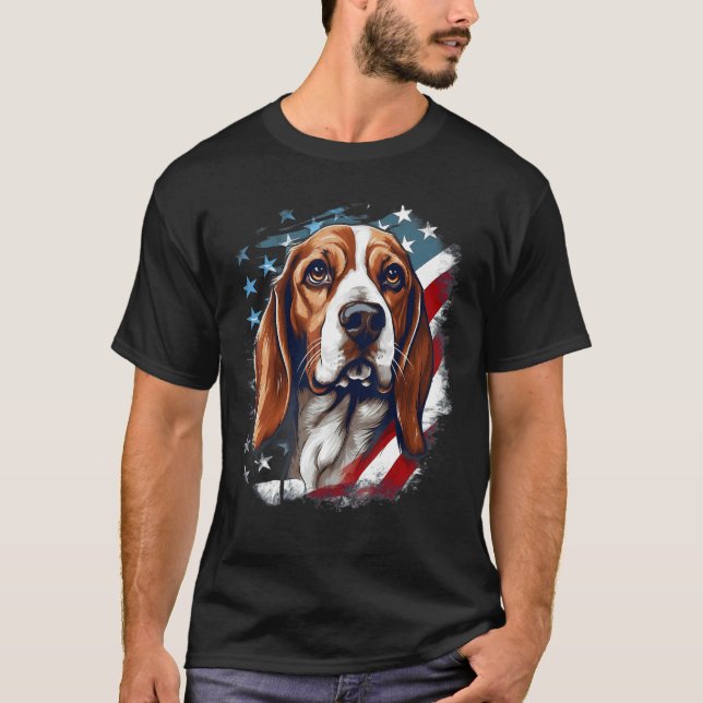 4th Of July US Flag Beagle Dog 1 T Shirt (Framsida)