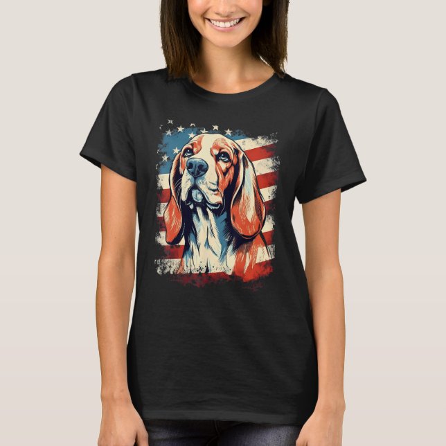 4th Of July US Flag Beagle Dog T Shirt (Framsida)