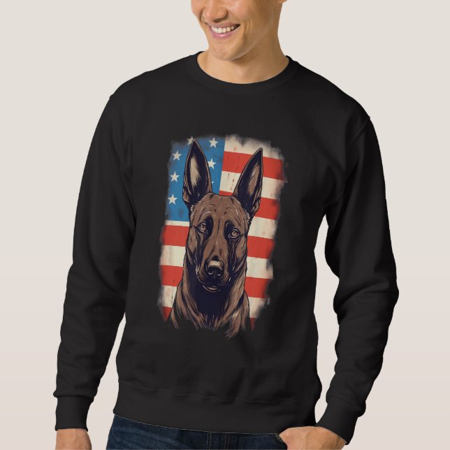 4th Of July US Flag Belgian Malinois Dog Lång Ärmad Tröja (Framsida)