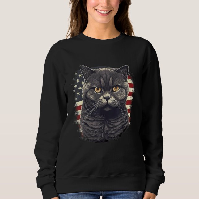 4th Of July US Flag British Shorthair Cat 2 T Shirt (Framsida)