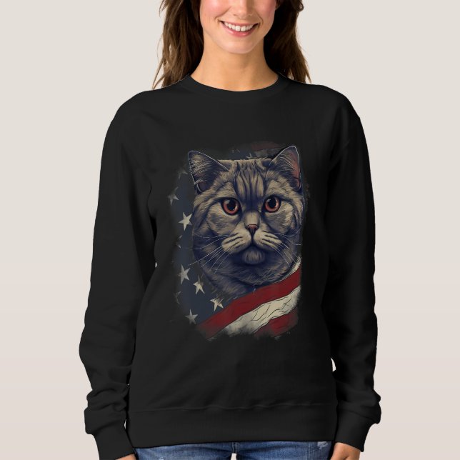 4th Of July US Flag British Shorthair Cat T Shirt (Framsida)