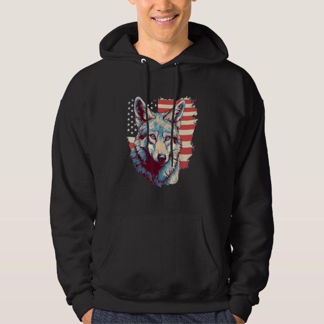 4th Of July US Flag Coyote Hoodie (Framsida)