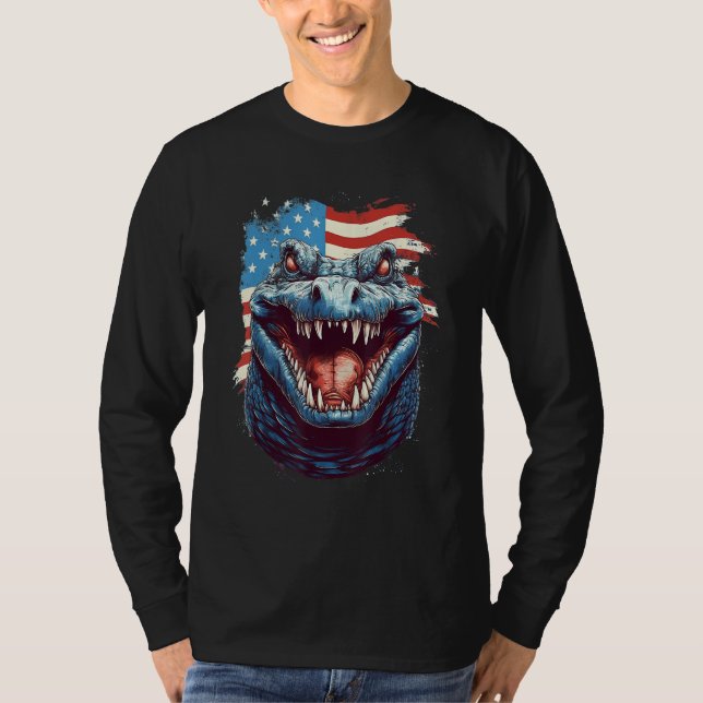 4th Of July US Flag Crocodile T Shirt (Framsida)