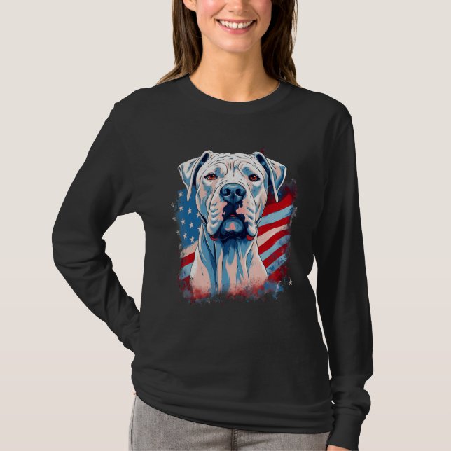4th Of July US Flag Dogo Argentino Dog 1 T Shirt (Framsida)
