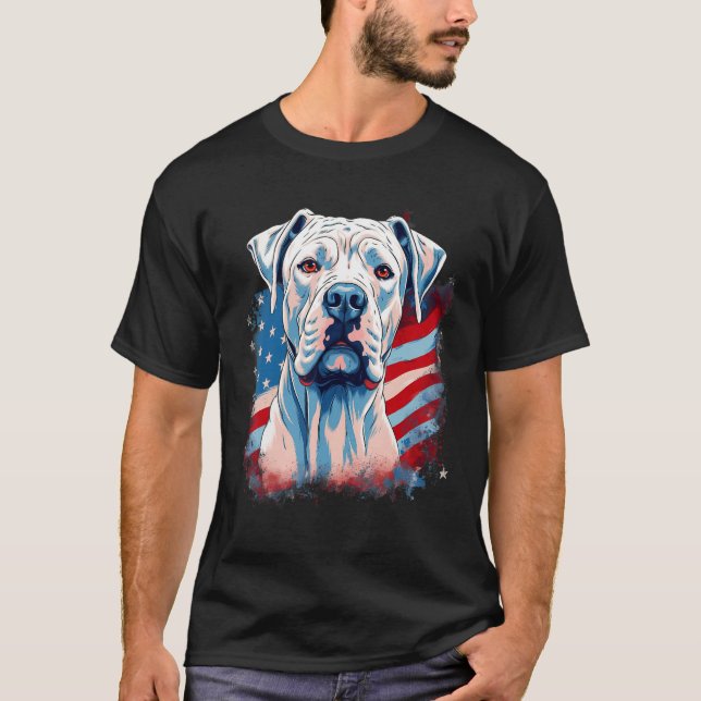 4th Of July US Flag Dogo Argentino Dog 1 T Shirt (Framsida)