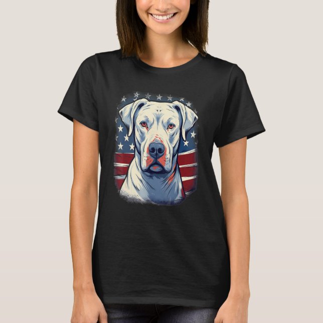 4th Of July US Flag Dogo Argentino Dog T Shirt (Framsida)
