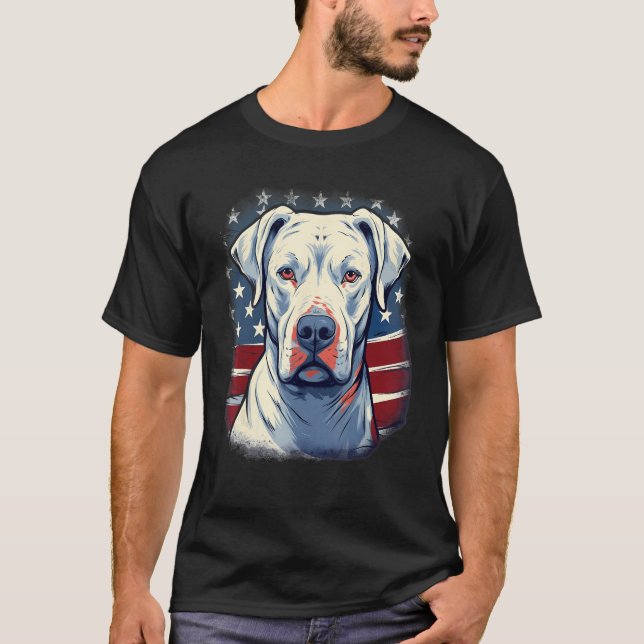 4th Of July US Flag Dogo Argentino Dog T Shirt (Framsida)