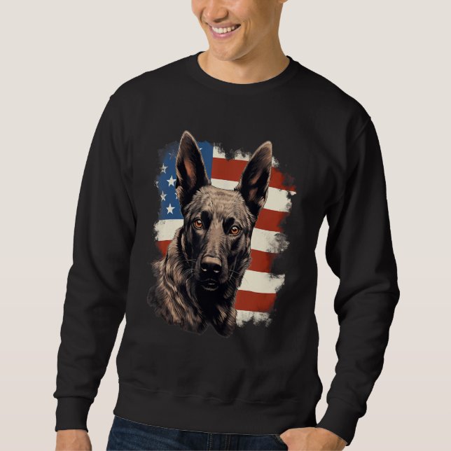 4th Of July US Flag Dutch Shepherd Dog 1 Lång Ärmad Tröja (Framsida)