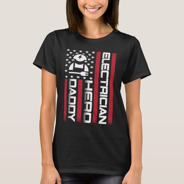 4th of July US Flag Electrician Dad Father's Day T Shirt (Framsida)
