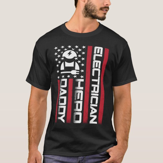 4th of July US Flag Electrician Dad Father's Day T Shirt (Framsida)