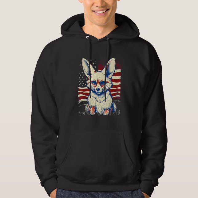 4th Of July US Flag Fennec Fox Hoodie (Framsida)