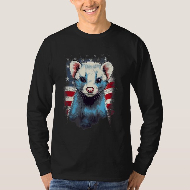 4th Of July US Flag Ferret 1 T Shirt (Framsida)