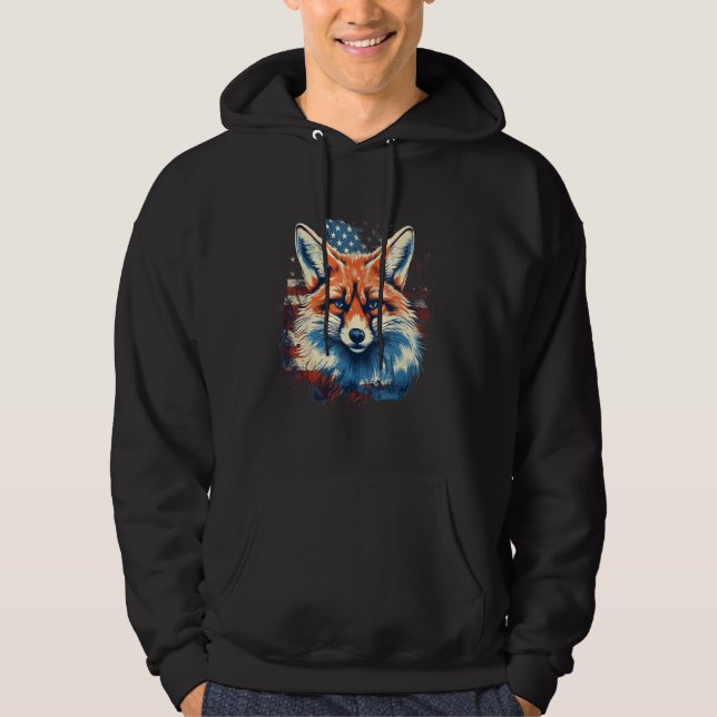 4th Of July US Flag Fox Hoodie (Framsida)