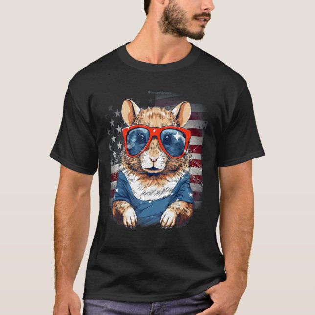 4th Of July US Flag Gerbil 2 T Shirt (Framsida)