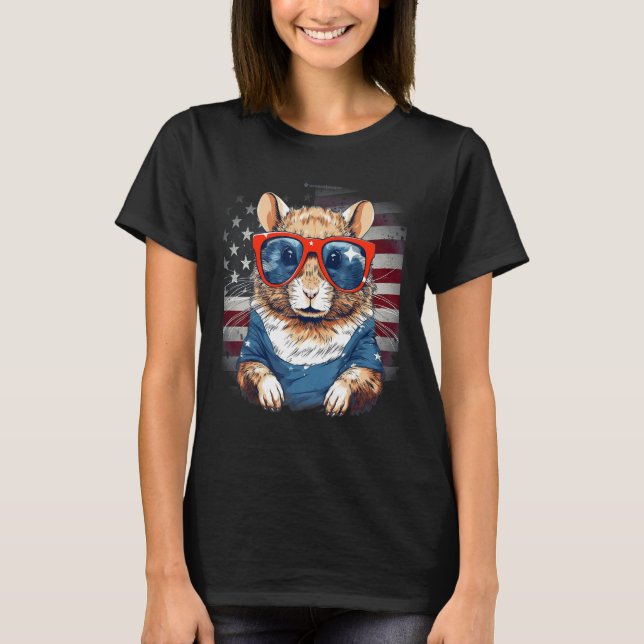 4th Of July US Flag Gerbil 2 T Shirt (Framsida)