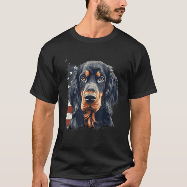 4th Of July US Flag Gordon Setter Dog 2 T Shirt (Framsida)