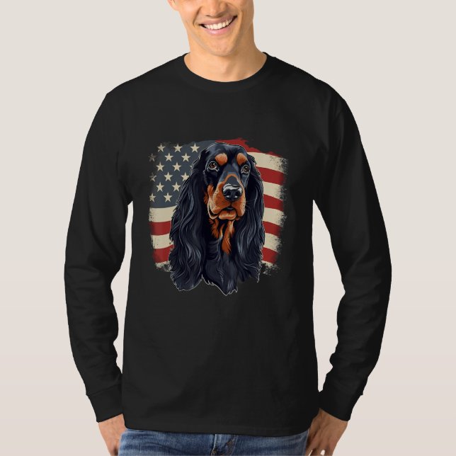 4th Of July US Flag Gordon Setter Dog T Shirt (Framsida)
