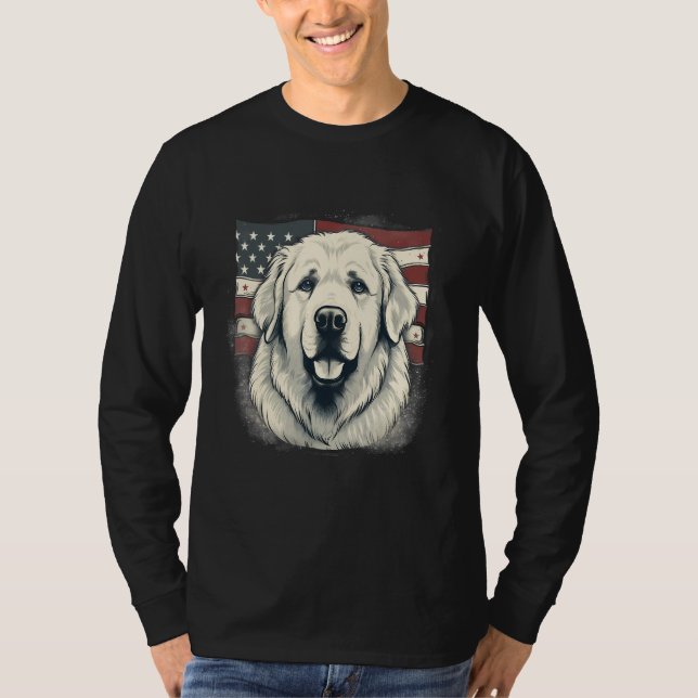 4th Of July US Flag Great Pyrenees Dog T Shirt (Framsida)