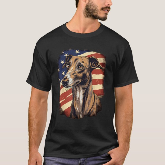 4th Of July US Flag Greyhound Dog 2 T Shirt (Framsida)