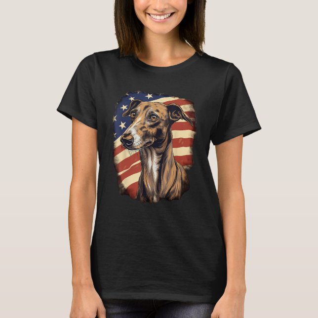4th Of July US Flag Greyhound Dog 2 T Shirt (Framsida)