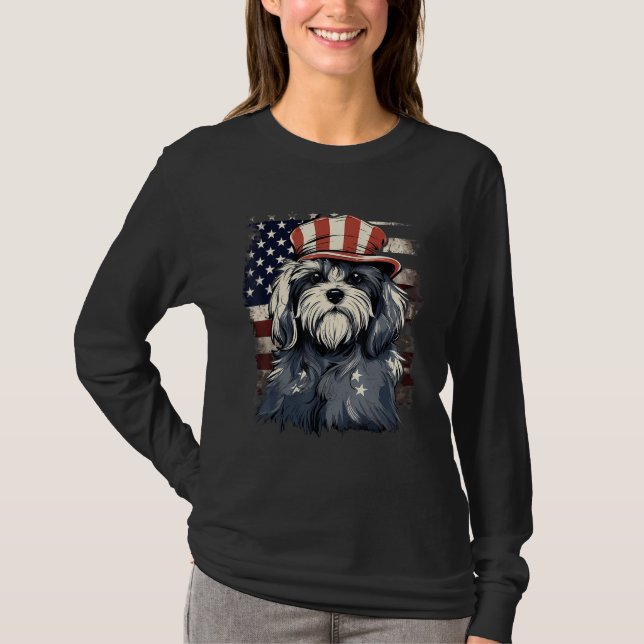 4th Of July US Flag Havanese Dog T Shirt (Framsida)