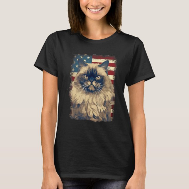 4th Of July US Flag Himalayan Cat T Shirt (Framsida)