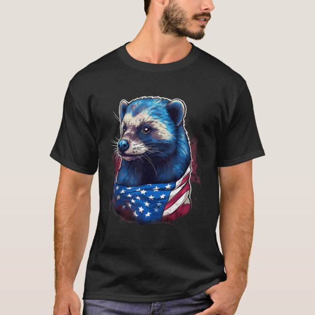 4th Of July US Flag Honey Badger T Shirt (Framsida)