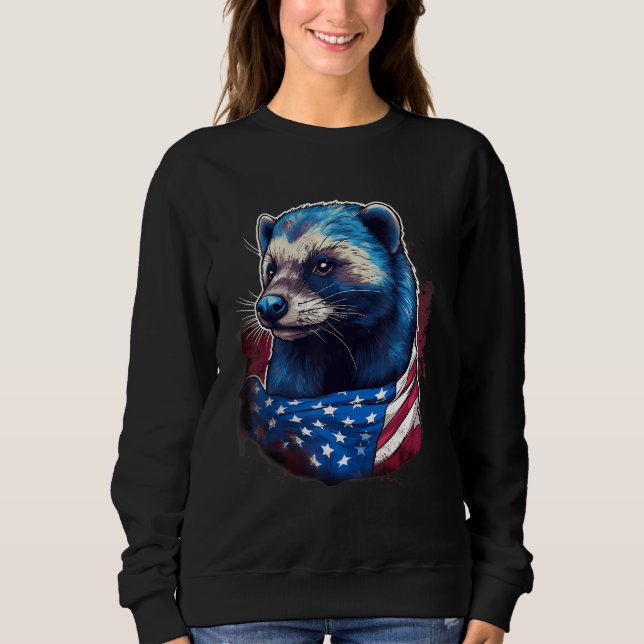 4th Of July US Flag Honey Badger T Shirt (Framsida)