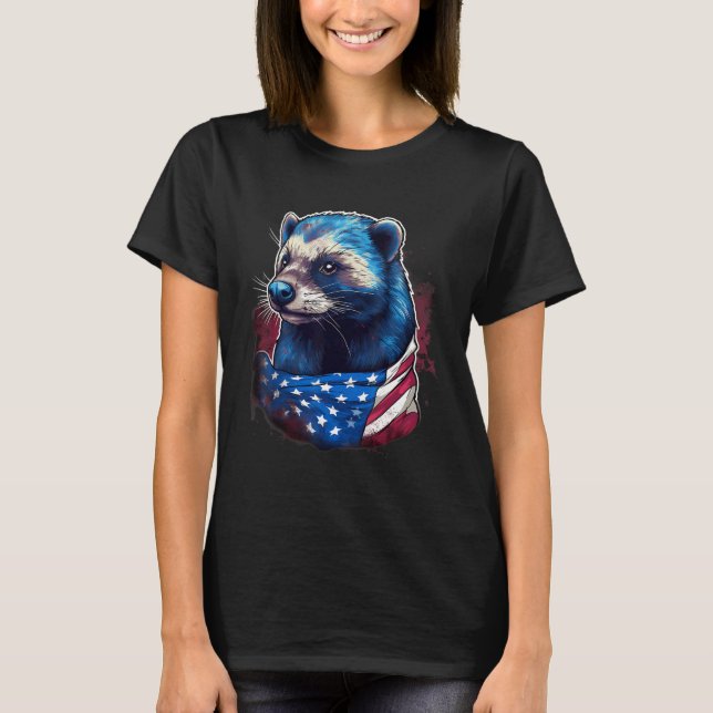4th Of July US Flag Honey Badger T Shirt (Framsida)