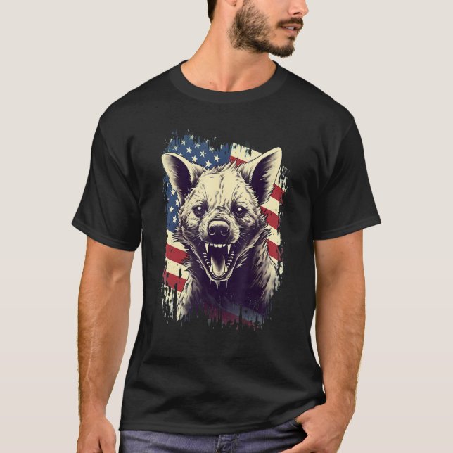 4th Of July US Flag Hyena T Shirt (Framsida)