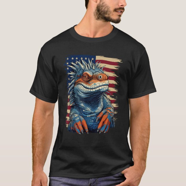 4th Of July US Flag Iguana 1 T Shirt (Framsida)