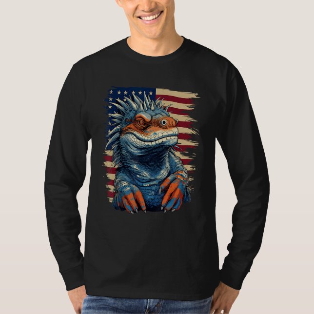 4th Of July US Flag Iguana 1 T Shirt (Framsida)